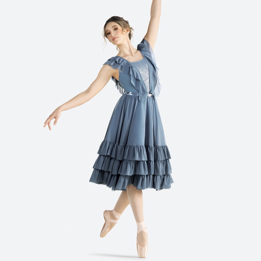 Revolution Dance Awake My Soul Elegant Blue Ruffle Dance Costume Dress XL Child